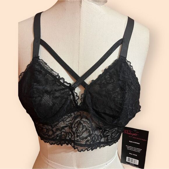 Seven til Midnight Black Lace Bralette with Lattice Back Sz 1X - Picture 2 of 3